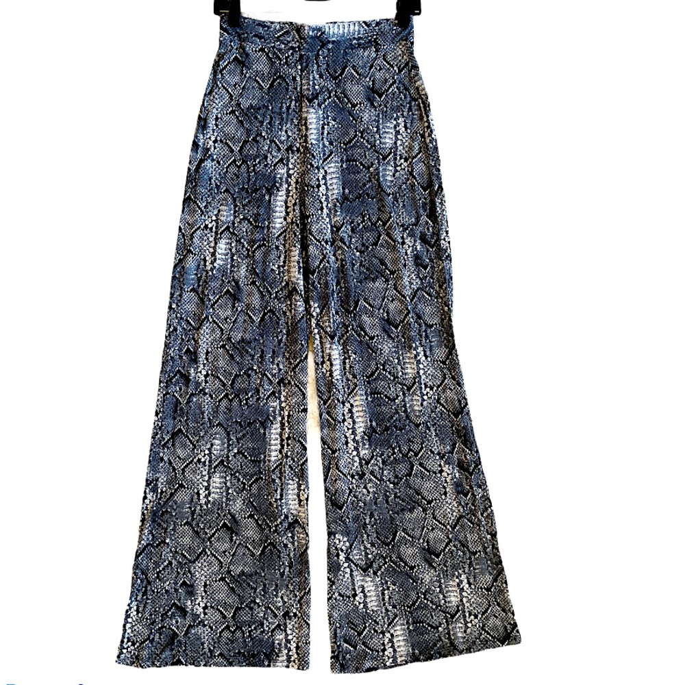 ASOS PANTS 6 WIDE LEG GRAY SNAKESKIN PRINT LIGHTWEIGHT FLOWY COMFY BOHO HIPPIE